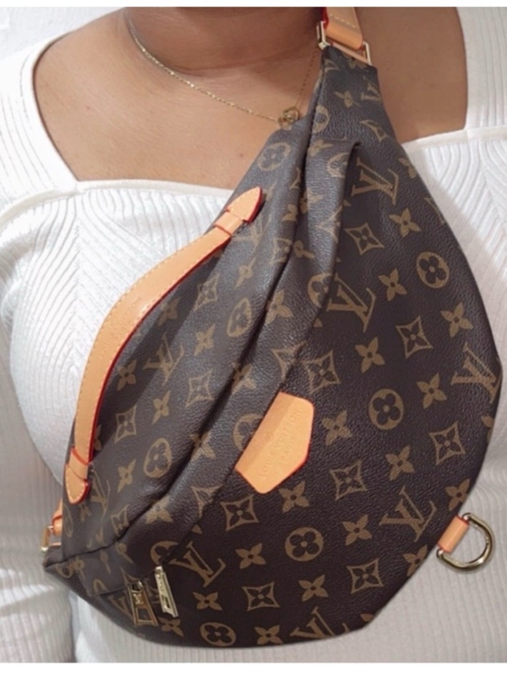 Source unknown unisex Bum bag Unknown Brown and Tan Monogram Crossbody Sling